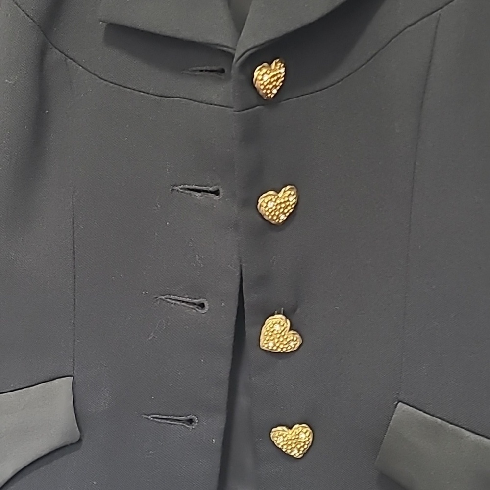 Kelly Graham New York Satin‎ Black Tuxedo Blazer Size 4 Gold Heart Bling Buttons - Picture 6 of 17